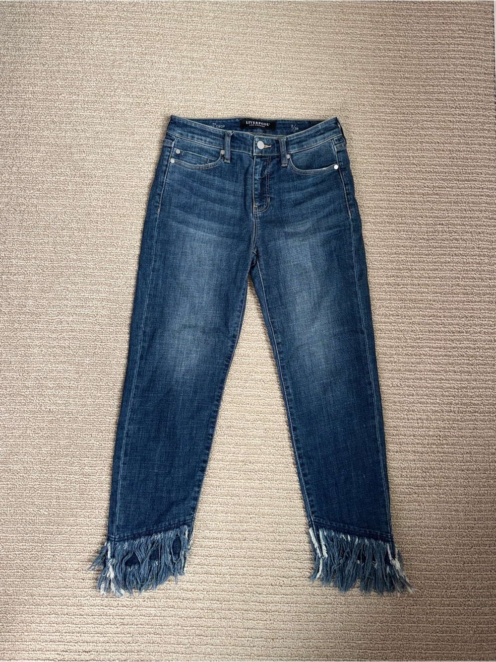 Liverpool Jeans Company Dark Blue Fringed Ankle Jeans